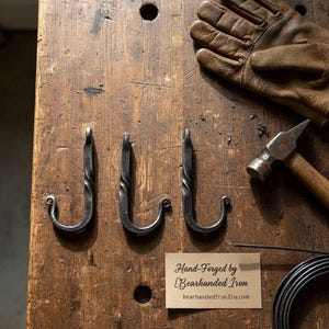 Hand Forged Iron Hooks Set | Blacksmith Wall Hooks | Rustic Farmhouse Decor | Unique Gift for Him | Handmade in Virginia | Forge Made