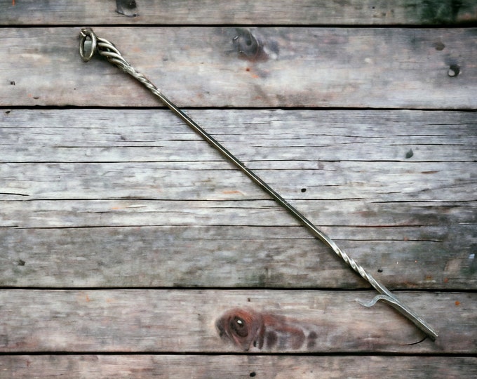 Hand Iron Fire Poker With Unique Basket Weave Handle and Turkey