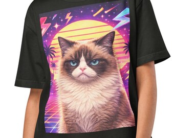 Funny Grumpy Cat Oversized Tee, Retro 90's Graphic Shirt for Cat Lovers
