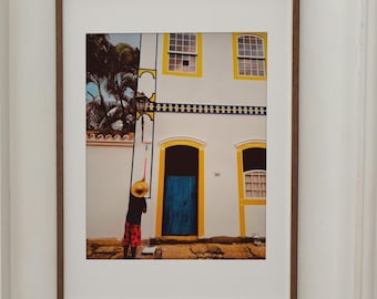 Bunter Brasilien Street Fotografie Druck - Paraty Wand Kunst, Mann Gemälde Kolonialhaus Poster, Reise Fotografie Home Décor, Poster