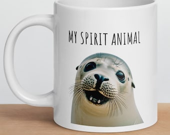 "Niedlicher ""My Spirit Animal"" Robbenbecher für Tierliebhaber zum Geburtstag, lustiger Robbenbecher, sarkastisches Geschenk für Robbenliebhaber, niedliches Geschenk für Robbenliebhaber