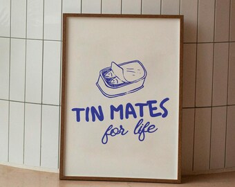 Sardines Poster,  'Tin Mates For Life' Sardines Wall Art, Seafood Wall Art, Sardines Wall Decor, Sardines Art