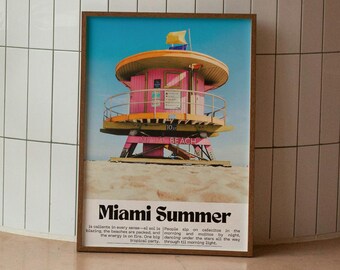 Poster estivo di Miami, arte murale retrò di Miami, decorazioni tropicali, arte di Miami Beach
