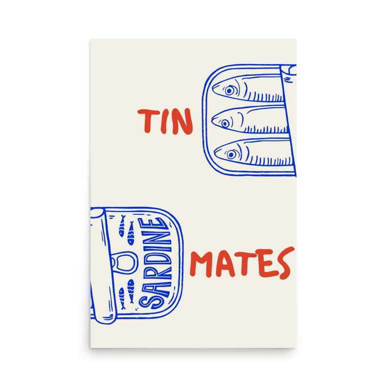 Sardines Poster,  'Tin Mates' Sardines Wall Art, Coastal Wall Art, Sardines Wall Decor, Sardines Art