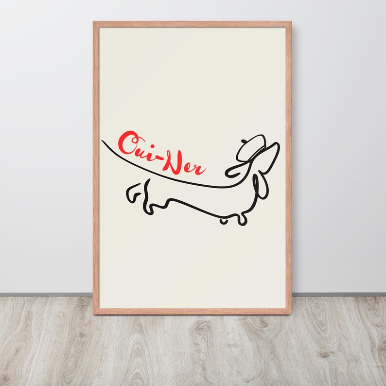 Framed Daschund Poster, Funny 'Oui-Ner' Poster of Daschund, Gift for Daschund Lover, Framed Dog Poster of Weiner Dog