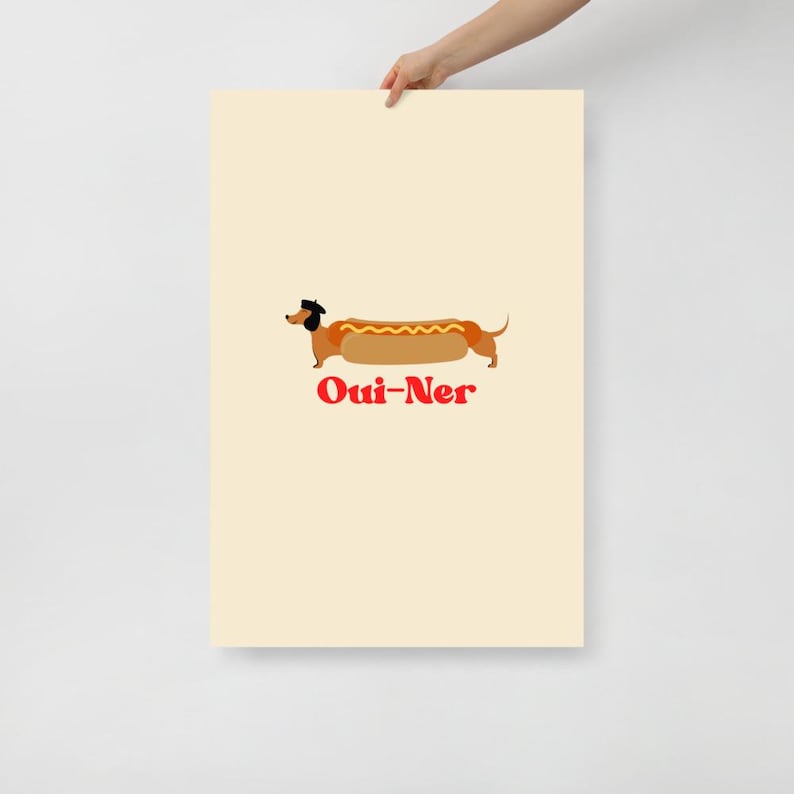 Söt taxposter, Oui-Ner-poster, wienerhundposter för djurälskare, rolig hundväggkonst bild 7