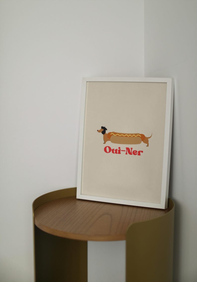 Söt taxposter, Oui-Ner-poster, wienerhundposter för djurälskare, rolig hundväggkonst bild 5