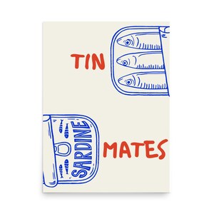 Sardines Poster,  'Tin Mates' Sardines Wall Art, Coastal Wall Art, Sardines Wall Decor, Sardines Art