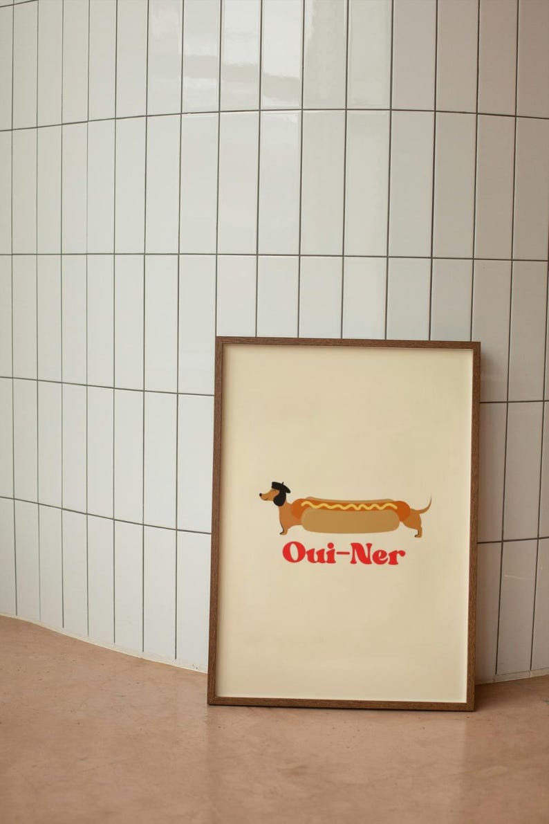 Söt taxposter, Oui-Ner-poster, wienerhundposter för djurälskare, rolig hundväggkonst bild 4