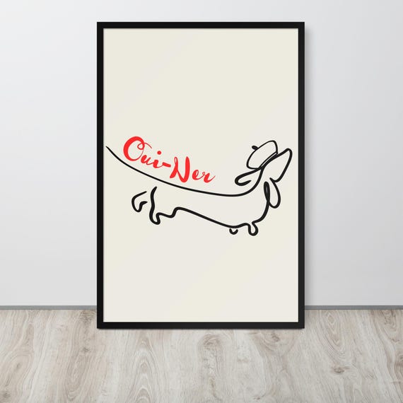 Framed Dachshund Poster, Funny 'Oui-Ner' Poster of Dachshund, Gift for Dachshund Lover, Framed Dog Poster of Weiner Dog
