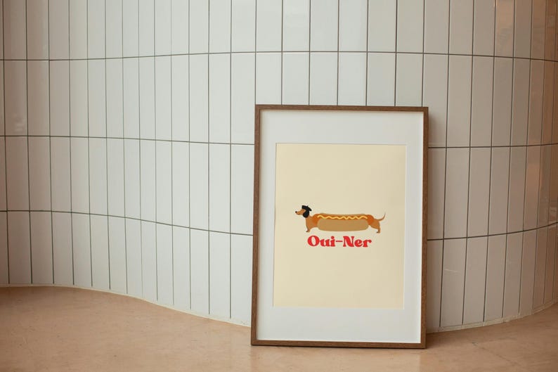 Söt taxposter, Oui-Ner-poster, wienerhundposter för djurälskare, rolig hundväggkonst bild 3