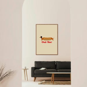 Söt taxposter, Oui-Ner-poster, wienerhundposter för djurälskare, rolig hundväggkonst bild 2