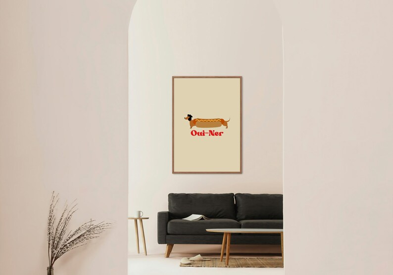 Söt taxposter, Oui-Ner-poster, wienerhundposter för djurälskare, rolig hundväggkonst bild 2