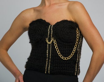 Corset for woman, handmade corset, crochet black corset, corset top, autumn clothing, elegant black corset, gift for woman, gift for her