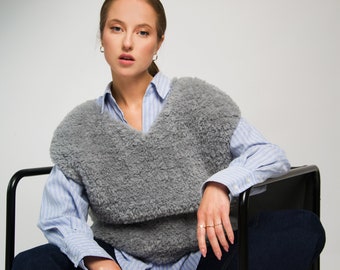 Crochet vest, vest for woman, Christmas gift for woman,  winter clothing, fluffy vest, crochet clothing, gift for woman, vest for winter