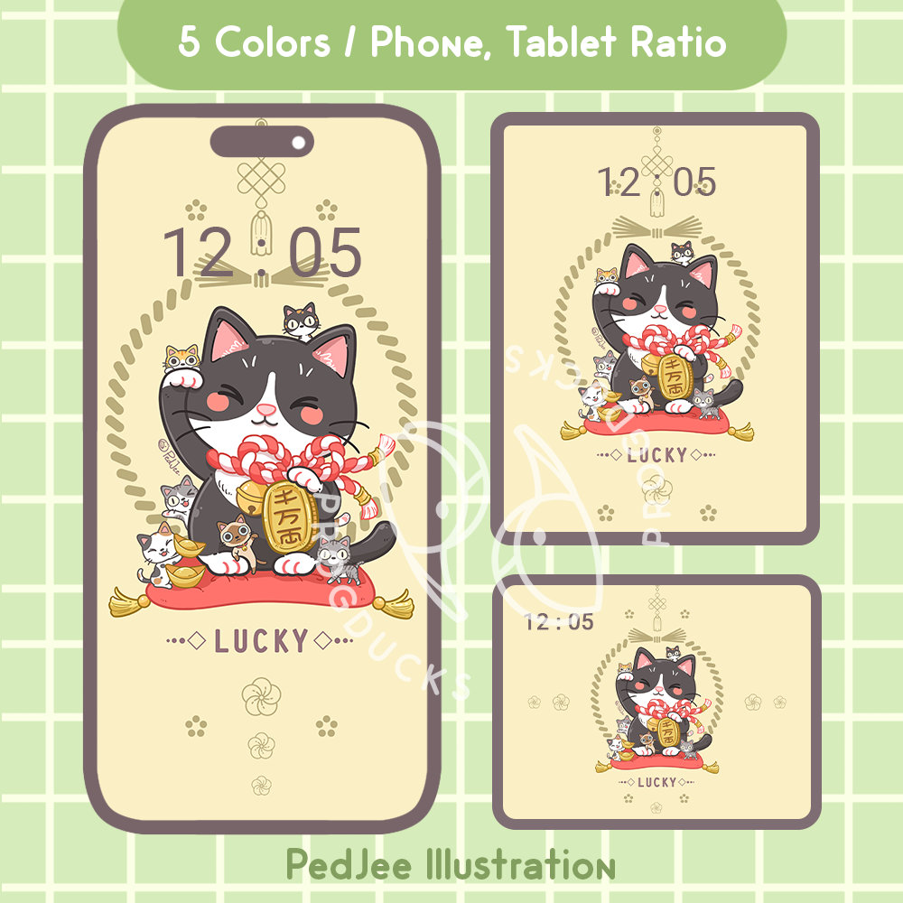 Lucky Cat Wallpaper Cute Lucky Black Cat Maneki Neko Cat Cute Digital Wallpaper 5