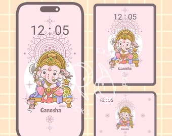 Cute Hindu Gods Wallpaper | Chibi Ganesha | Cute Digital Wallpaper | 5 Pastel Colors | Phone and Tablet