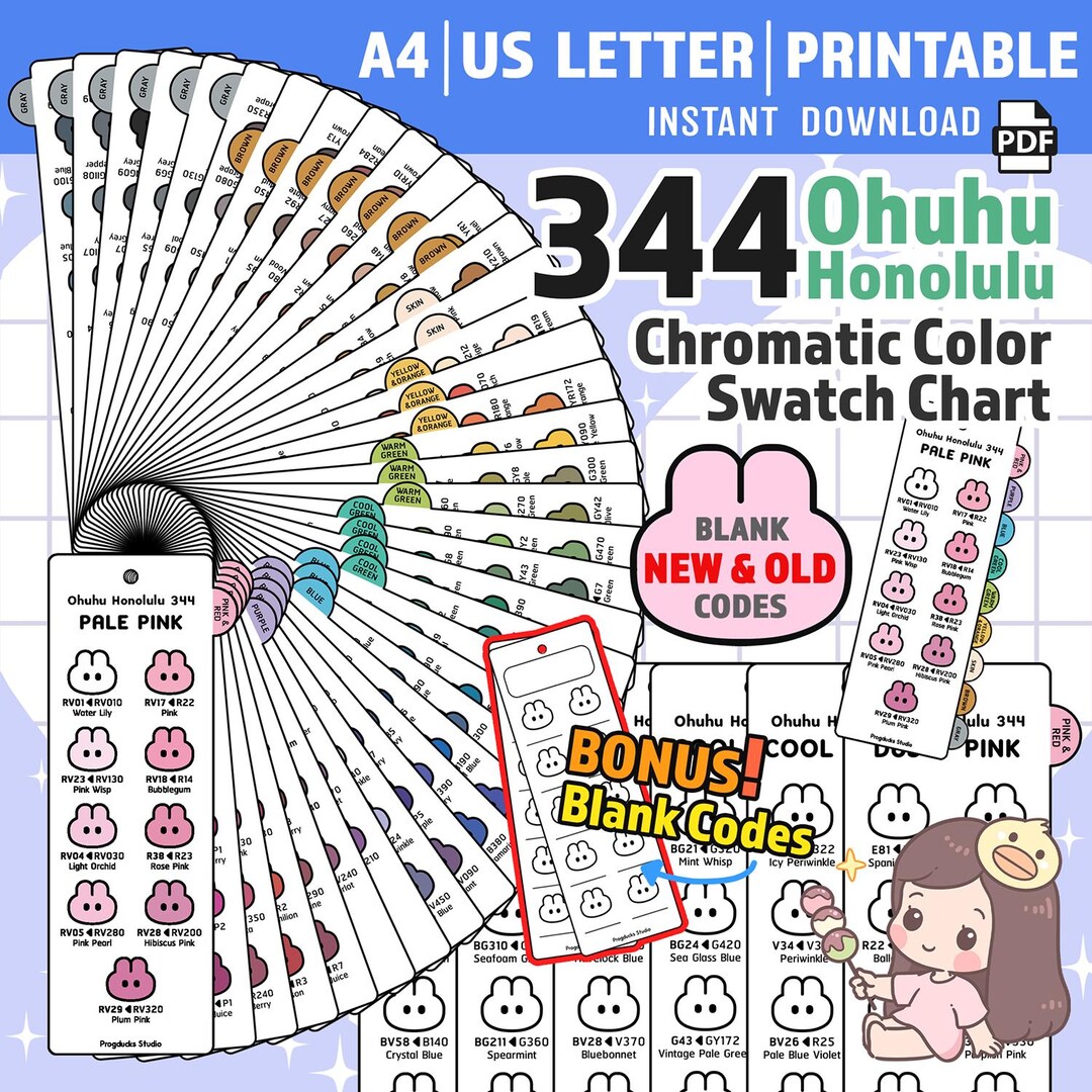 Hulu Color Code Ohuhu Honolulu 344 Swatch Card | Alcohol Markers Chromatic Color Chart ...
