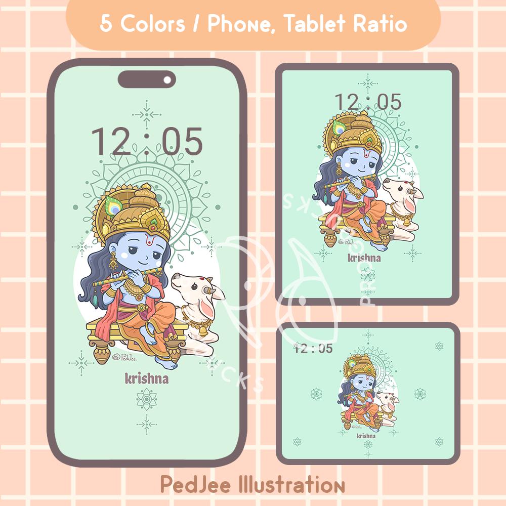 Cute Hindu Gods Wallpaper Chibi Krishna Cute Digital Wallpaper