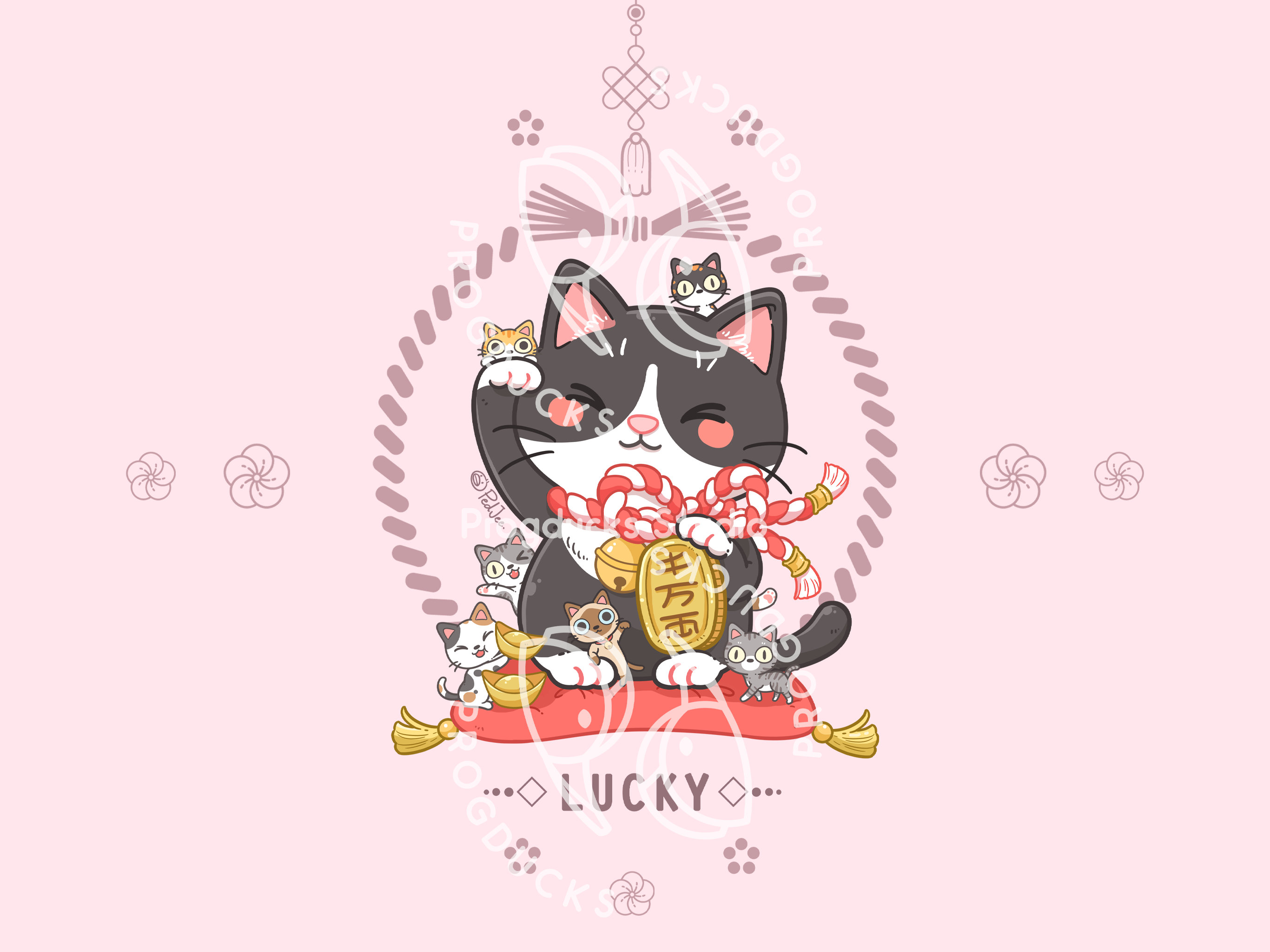 招き猫招き猫 | 招き猫パステル猫神の壁紙 PNG (デジタルダウンロード