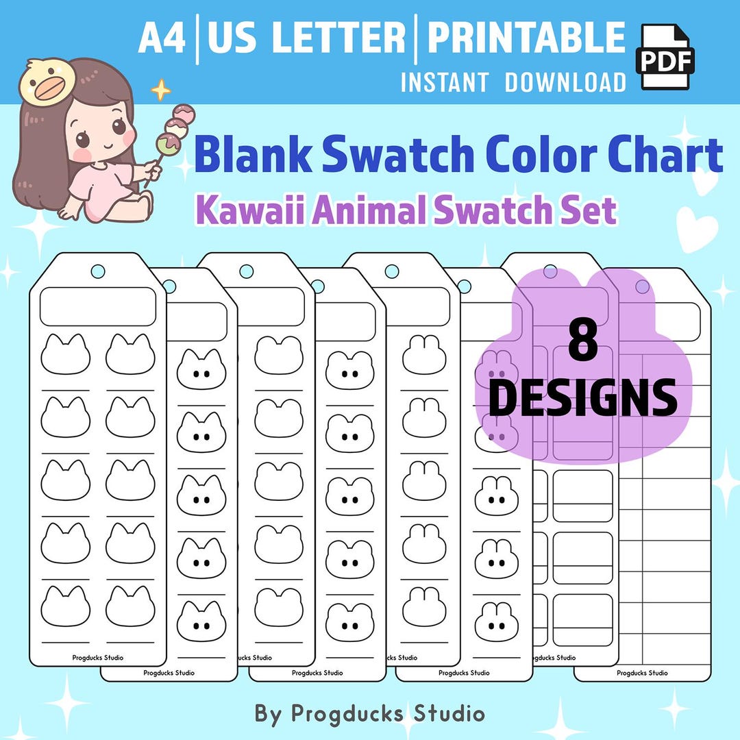 Kawaii Animal Blank Color Chart Swatch Template | Printable Palette ...