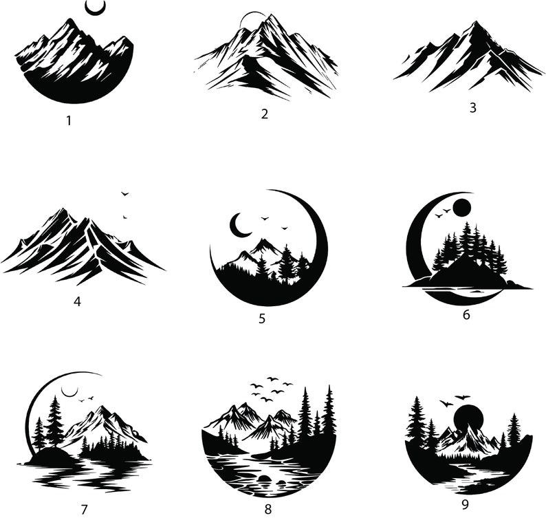 18 Mountain SVG Bundle! Mountain png, Landscape svg, Mountain Silhouette, Mountain Clipart, Outdoor svg, laser file, explore svg, moon svg