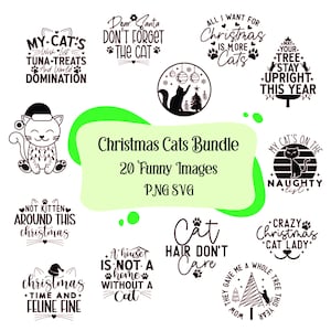 Lot de chats de Noël SVG ! 20 citations drôles, spirituelles, sarcastiques sur les chats de Noël, impression Cricut, chat de Noël svg, svg cheveux de chat, svg de dame de chat