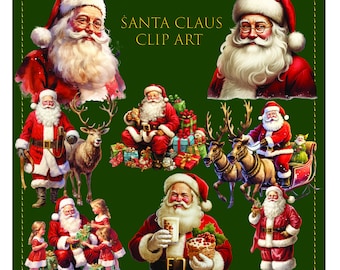 Aquarelle père Noël Clip Art gratuit à usage commercial, Noël Clip Art 40 PNG Bundle, téléchargement numérique, pas d'arrière-plan