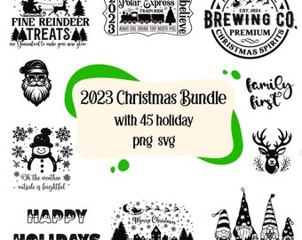 New for 2023! Christmas Bundle SVG with cute festive quotes sayings pictures. Santa svg, Winter svg, Holiday svg, Reindeer svg, Snowman svg