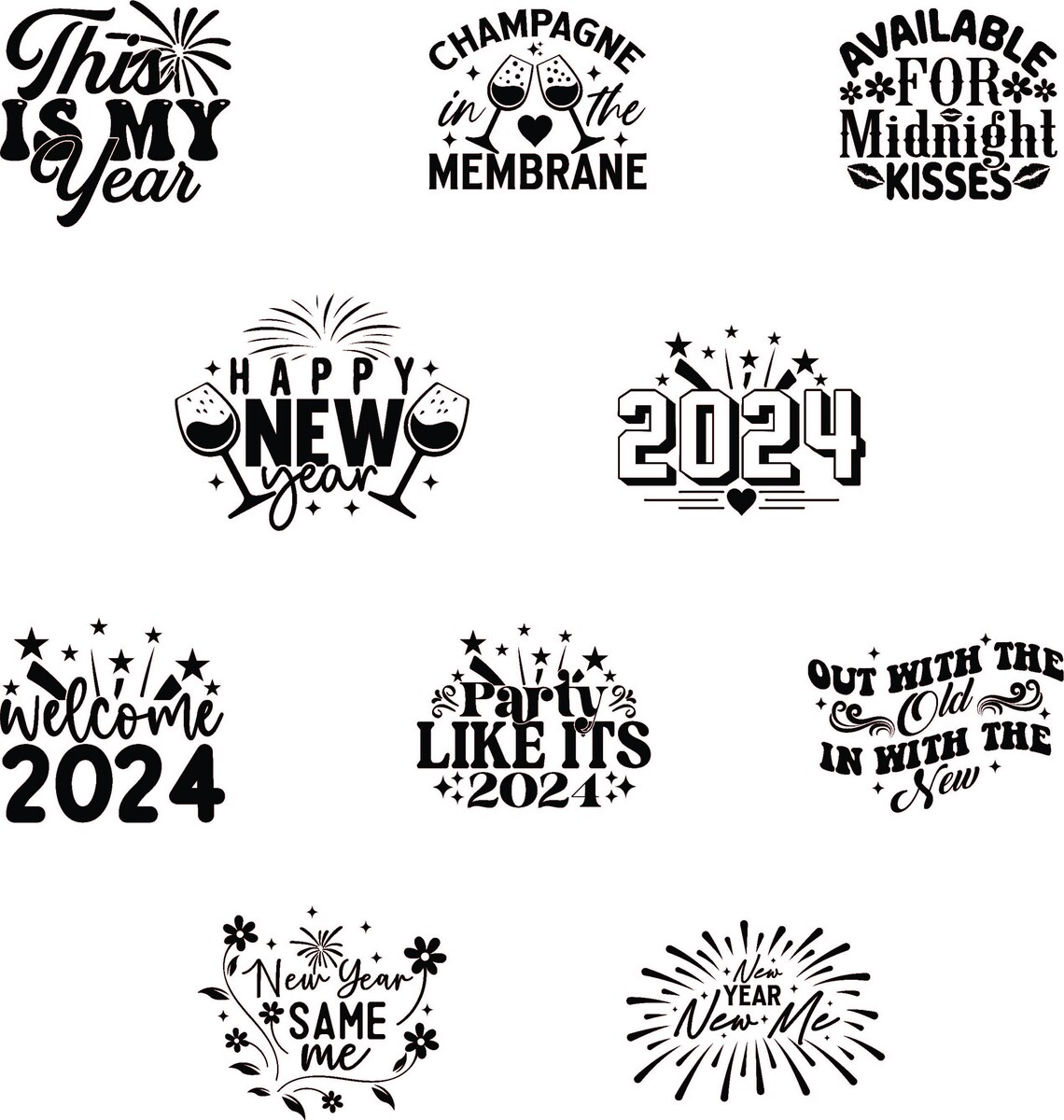 New Years 2024 SVG Bundle Funny, Cute Sarcastic Quotes About New Years