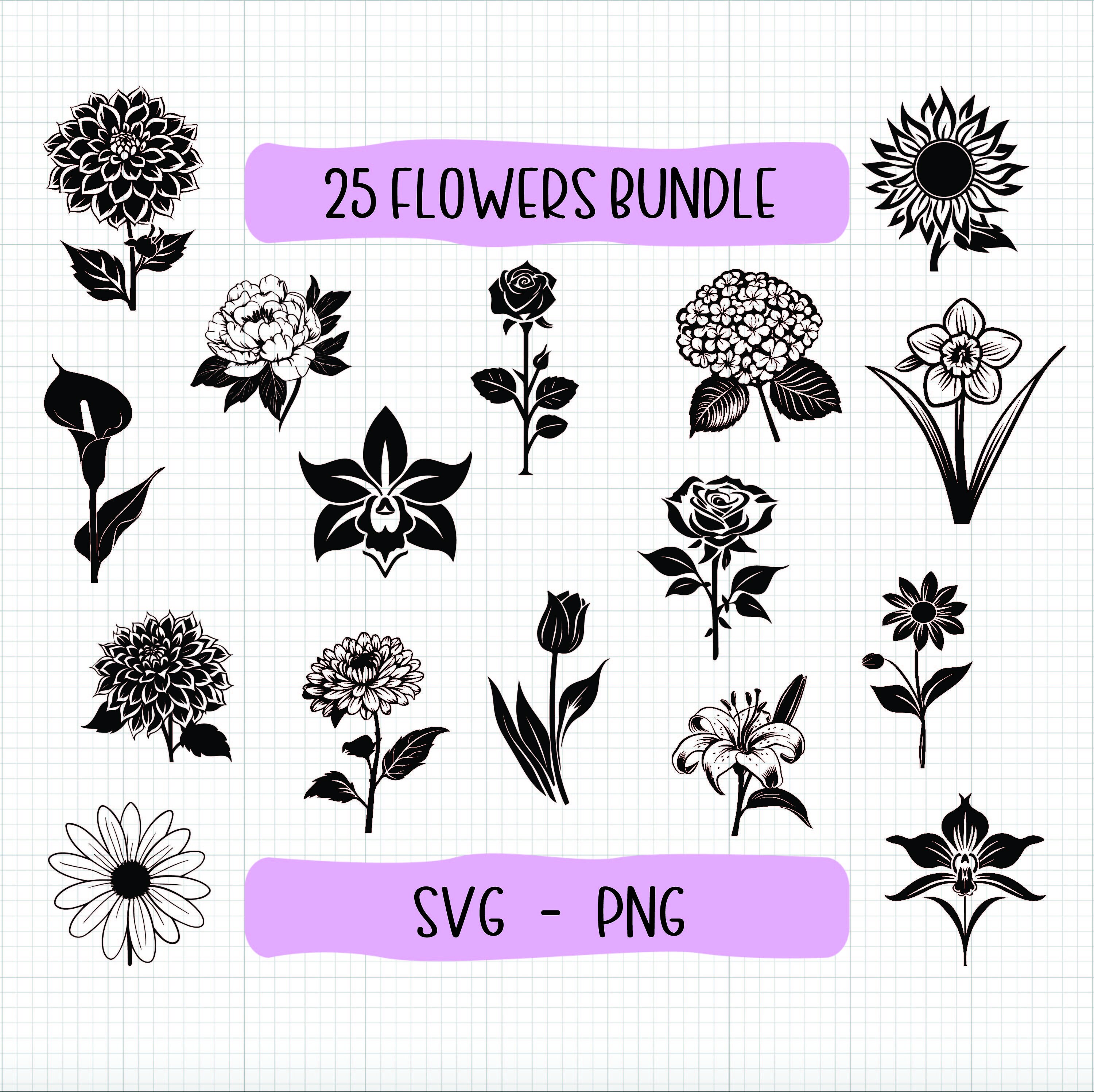 Flowers SVG Bundle Flower Clipart, Floral Svg, Wildflower Svg, Rose Svg ...