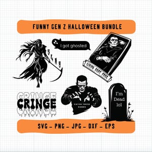 Lustiges Gen Z Slang Halloween SVG Bundle! Cringe svg, Slay svg, Living Rent Free svg, Im Dead lol svg, I Got Ghosted svg, Catch Diese Hände