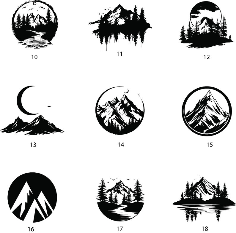 18 Mountain SVG Bundle! Mountain png, Landscape svg, Mountain Silhouette, Mountain Clipart, Outdoor svg, laser file, explore svg, moon svg