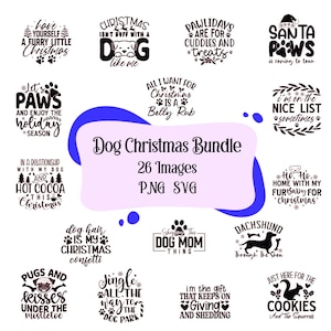 Hond kerst SVG-bundel! Bestanden knippen voor Cricut, leuke grappige hondencitaten en gezegden, vakantie, hondenmoeder, teckel, mopshond, doodle png, hond clipart