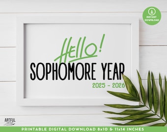 First Day Of Sophomore Year Sign 2025-2026, 1st day of 10th Grade, Sophomore Year Sign, Back To School Printable, Sign Photo Prop First Day