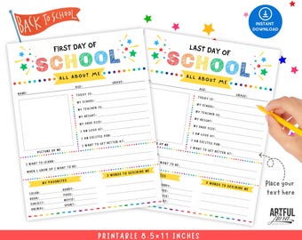 First Day of School Printable, Back to School Questionnaire, All About Me Worksheet, School Memory Book, Preschool Kindergarten Activity PDF
