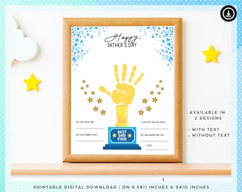 Fathers Day Handprint Trophy, DIY Keepsake Gift for Dad, Printable Craft, Best Dad Ever, Handprint Art Keepsake from Children
