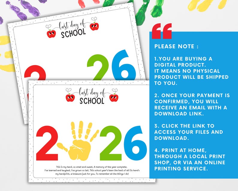 Last Day of School Handprint Craft 2026, End of Year Preschool ...