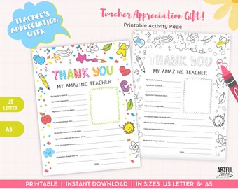 Teacher Appreciation Gift Printable, All About My Teacher Gift, Teacher Survey, Thank You Teacher Appreciation Card, Principal Gift