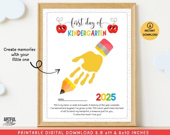 First Day of Kindergarten 2025 Handprint Craft, Back to School Memory Keepsake, Printable Kids Activity, Handprint School Photo Prop