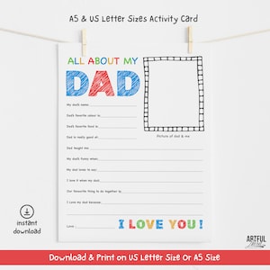 Produit numérique pour la fête des pères, questionnaire imprimable Tout sur mon père, cadeau de bricolage pour papa pour les enfants, activité pour la fête des pères, page à colorier