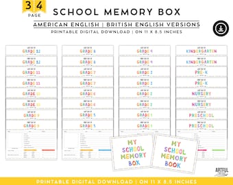 School Years Memory Pages | Memory Box Starter Kit | Baby Keepsake Milestone | School Year Questionnaire | First & Last day of School Bundle