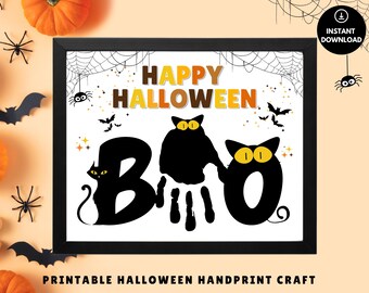 PRINTABLE Halloween Handprint Art, Boo Handprint Fall Art Craft, Halloween Countdown, Keepsake Art, Printable Halloween Wall Art