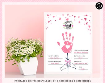 Artisanat d'art d'empreinte de main pour la fête des mères pour les enfants pour maman, cadeau souvenir bricolage pour maman, artisanat imprimable d'empreinte de main d'enfants pour l'anniversaire de maman de pré-maternelle