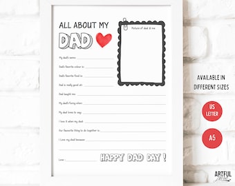 All About My Dad Printable: Father's Day Fill-In Card (Digital Download)