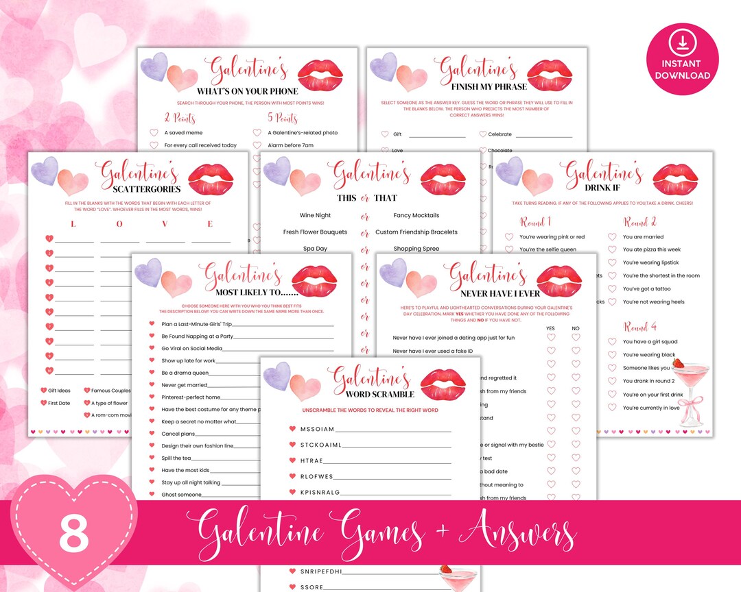 Galentines Day Games Printable Adult Galentine's Day Party Bundle ...