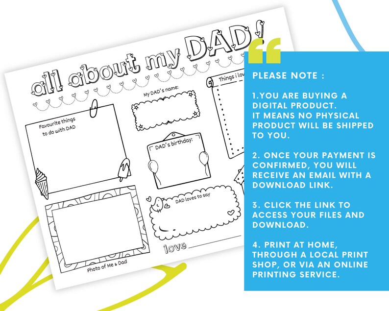 1st Fathers Day Gift From Kids Interview, All About My Dad Printable ...