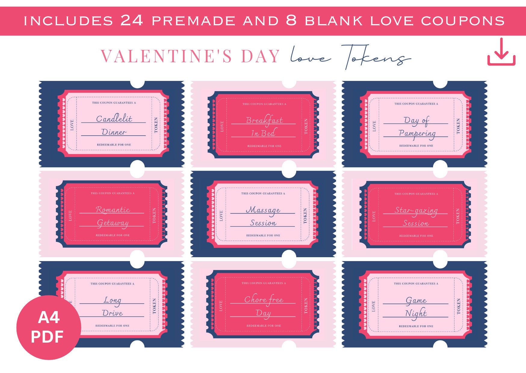 32 Printable Anniversary Surprise Love Coupons, I Love My Girlfriend Unique Romantic Love ...