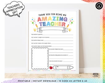 Teacher Appreciation Printable Teacher Appreciation Week Gift Thank You Teacher Gifts Coloring Pages School Kids All About My Teacher