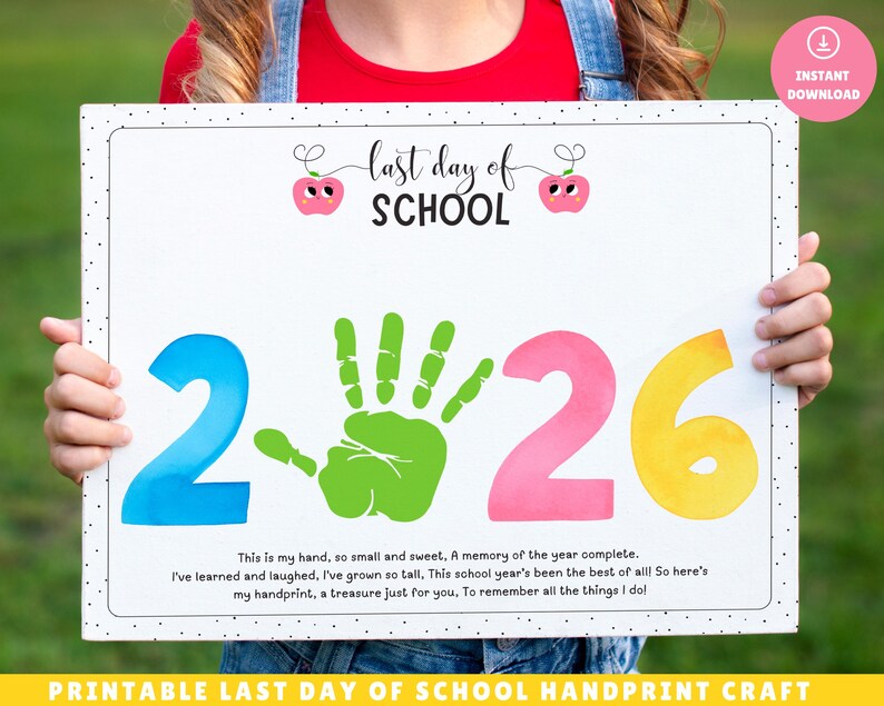 Last Day of School Handprint Craft 2026, Preschool Keepsake Printable ...
